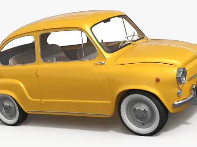 Retro Coupe Fiat 600 Yellow 3D model
