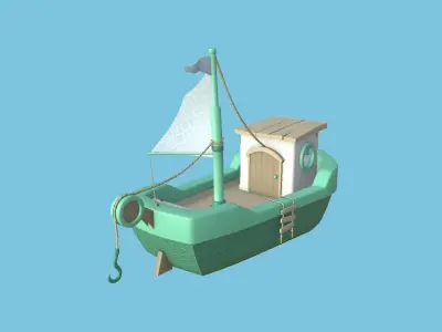 Cartoon Boat 01 - Green - Low Poly Ship Low-poly 3D model