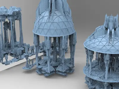 Dark Elven Sci-Fi CityDomes Bases collection series 1 Kitbash  3D model