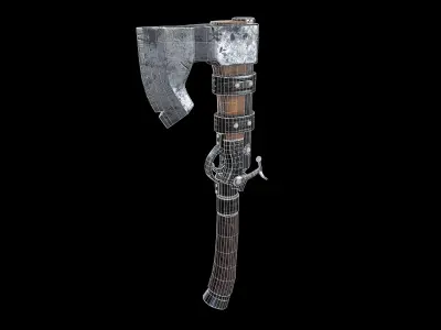 Axegun low poly model axe Low-poly 3D model