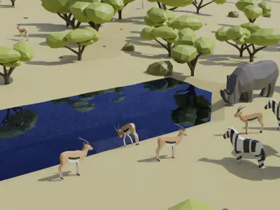 Safari scene Free low-poly 3D model