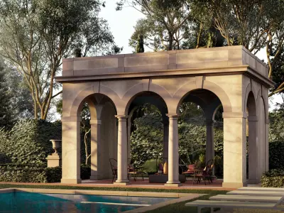 Exteriors swimming pool with classical Tuscan columns pergola 3D model