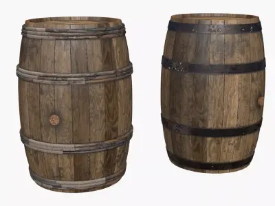 Wooden Barrels Assets 6 Low-poly 3D model