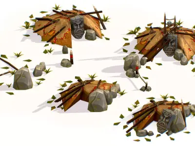 Handpaint Cartoon Stone Big Building House model Low-poly 3D model