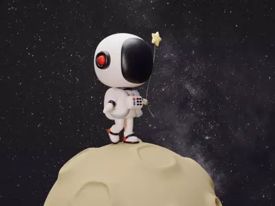 astronaut 3D print model and moon 3D model