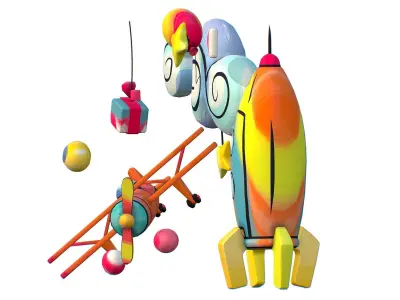 Cartoon 3D illustration Aircraft Rocket Toy Low-poly 3D model