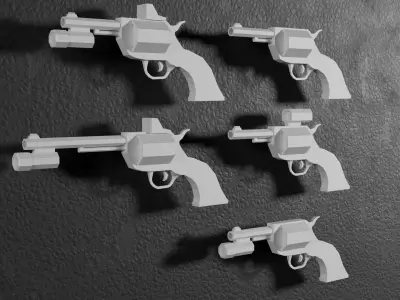 Stylized Low Poly RevolverV2 -5 Variations Game Ready Low-poly 3D model