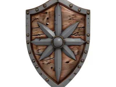 Weathered Wooden Shield with Iron Boss 3D model