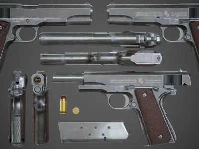 Colt M1911 A1 - PBR Game-Ready Low-poly 3D model