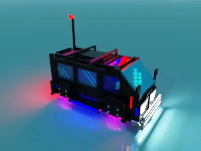 Cyberpunk voxel Hovering police Van 3D model