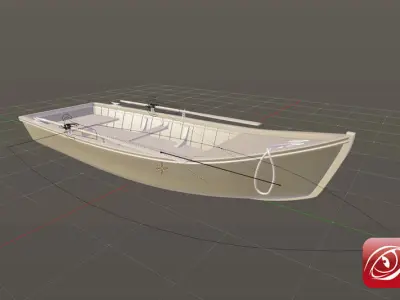 Boat A wooden with two paddles 3D model