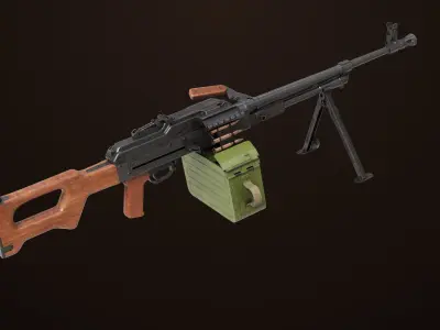 Machine Gun 11 Wood handle All PBR Unity UE Textures Low-poly 3D model