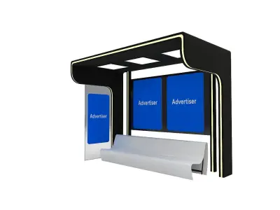 Public Transport Waiting Shelter with Bench and Ads Panel 3D model