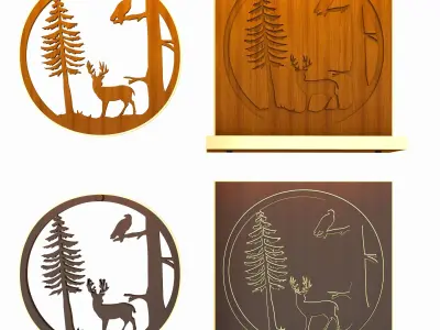 Deer Tree And Bird Silhouette Low-poly 3D model