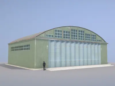 Airport Hangar SmallHangar 01 closed open with damage Low-poly 3D model