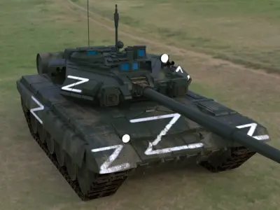 Weathered T90A Main Battle Tank with Iconic Z Marking  Low-poly 3D model