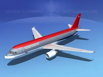 Airbus A320 LP Northwest Airlines Low-poly 3D model