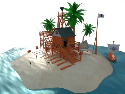 House on the sea Low-poly 3D model