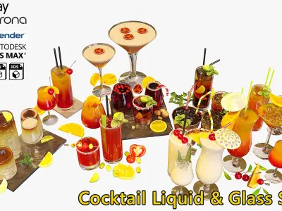 Cocktail Liquid and Glass Set 3D model