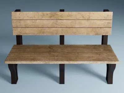 Wooden Street Park Bench 3D Model 01 3D model