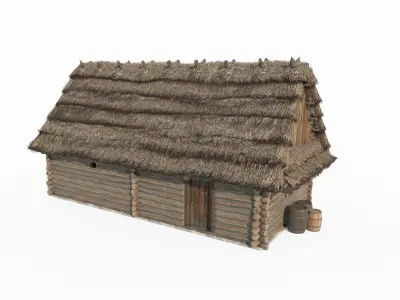 Medieval architecture thatched cottages and wooden houses 3D model