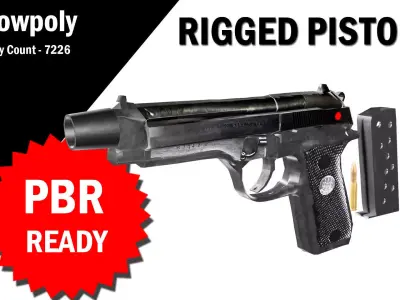 3D Rigged Pistol Low-poly 3D model