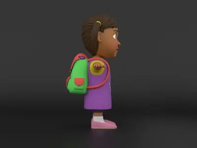 Stylized Girl Character Rigged with Facial Shape Key Animation Low-poly 3D model