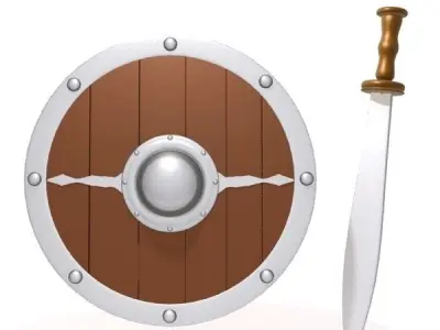 Medieval shield and sword 3D model