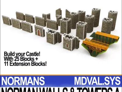 Medieval Norman Walls And Towers Blocks A 3D model
