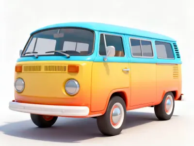 Stylized 3D Vintage Tropical Delivery Van Low-poly 3D model