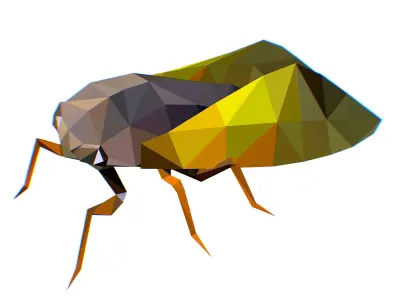 Animated Cicada Lowpoly Art Style Low-poly 3D model