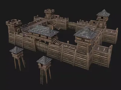 Medieval Wooden Fort Castle Constructor Low-poly 3D model