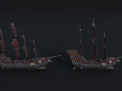Cartoon pirate ship Polygonal Style Low-poly 3D model