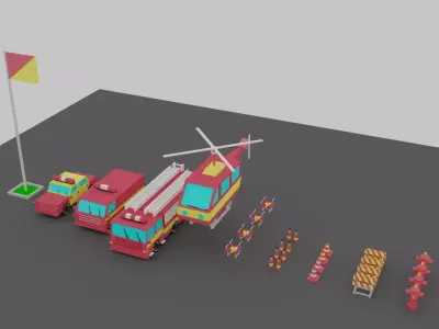 Fire Vehicles Car Van Helicopter Drone Low-poly 3D model