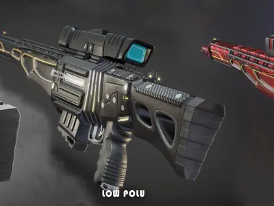 PBR game ready sci fi sniper rifle package Low-poly 3D model