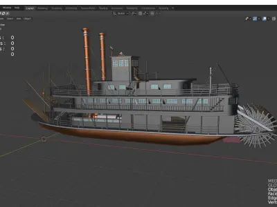 Paddle steamers 19th century 3D model