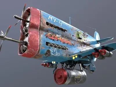  Stylized realistic blue airplane Low-poly 3D model