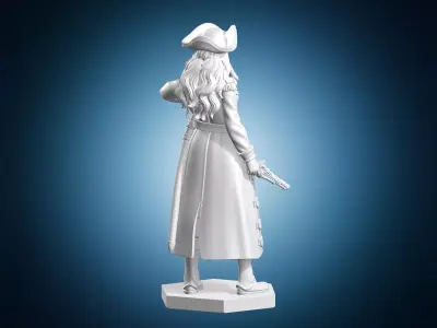 Female Pirate Captain Coat Pistol Miniature 3D print model