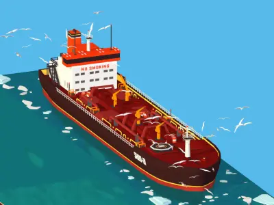 Boat Ship Oil Tanker in ocean Low-poly 3D model