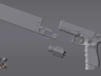 Glock 17 Pistol Gun Silencer Flashlight Attachement 3D model