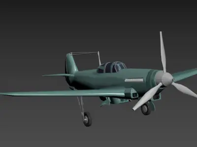 Yak-9 airplane with propellers Low-poly 3D model