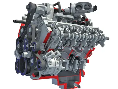 Sectioned Animated V8 Engine 3D model