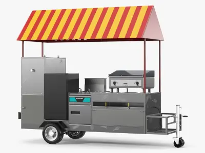 Mobile Street Food Cart with Griddle 3D model