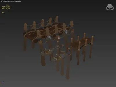 wooden pier Low-poly 3D model