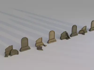 Hand Sculpted cemetery gravestones part 7 Low-poly 3D model