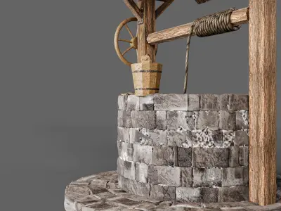Medieval water well Low-poly 3D model