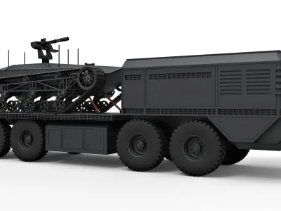 Military truck with Tracked vehicle 3D model
