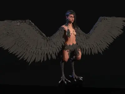 HarpyGameReady female bird with wings Low-poly 3D model