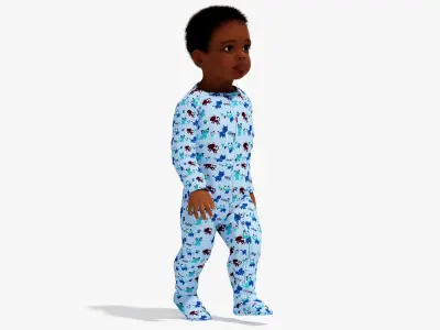 Little Dark Skin Boy in Full Bodysuit Rigged 3D model