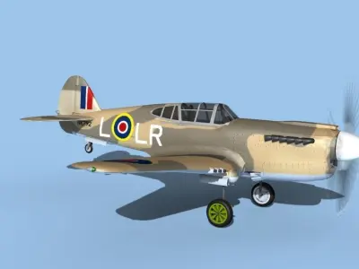 Curtiss P-40F Tomahawk V02 RAF 3D model